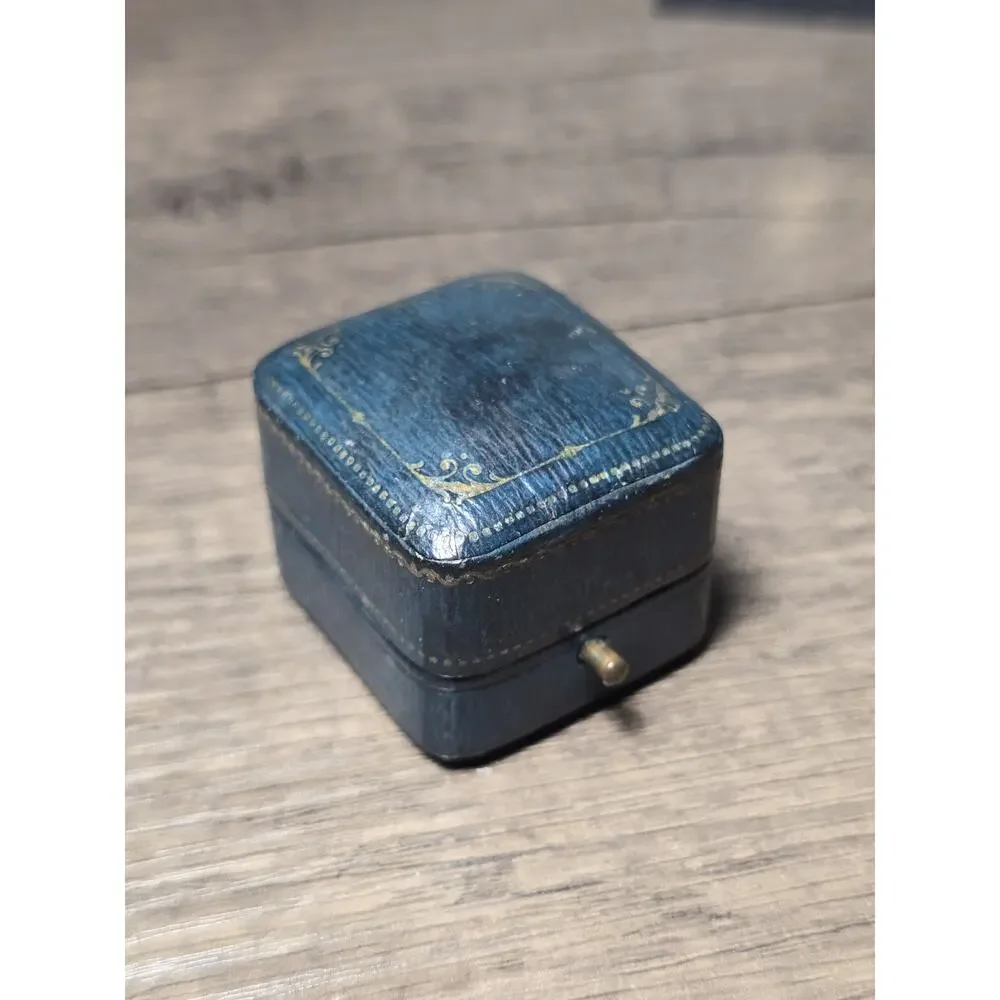 Antique Empty Blue Presentation Ring Box Push Button Made Germany Styles & sons